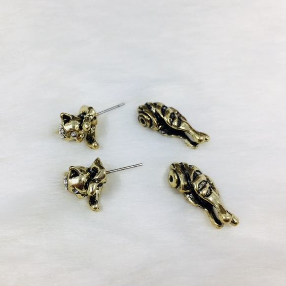 Only ships with $15 orders. Golden Hard Metal Cat Animal Earrings - Picture 3 of 4